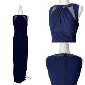 Ralph‎ Lauren Navy Beaded and Mesh Gown